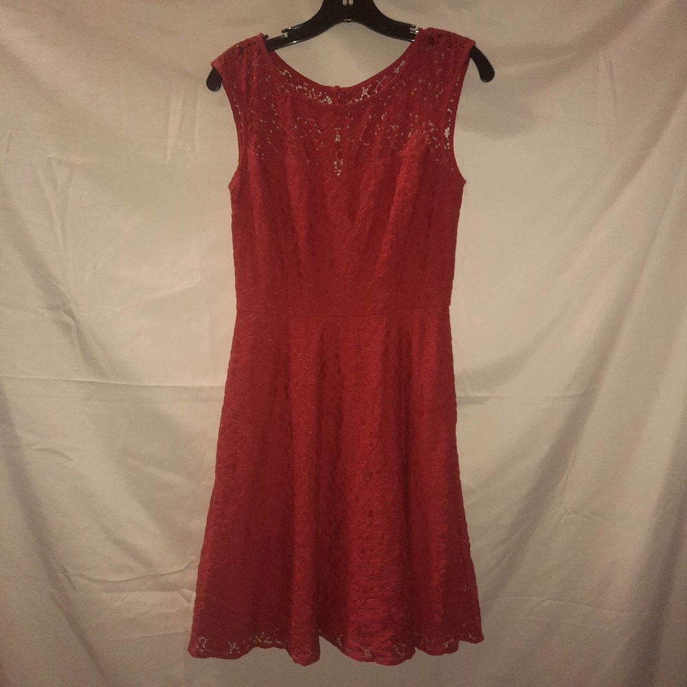 WHBM Rusty Orange sleeveless Lace fit and flare dress 4